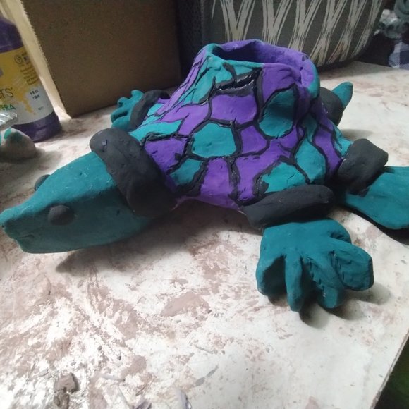 Hand crafted hand painted original clay tortoise ash/trinket tray - Picture 7 of 7